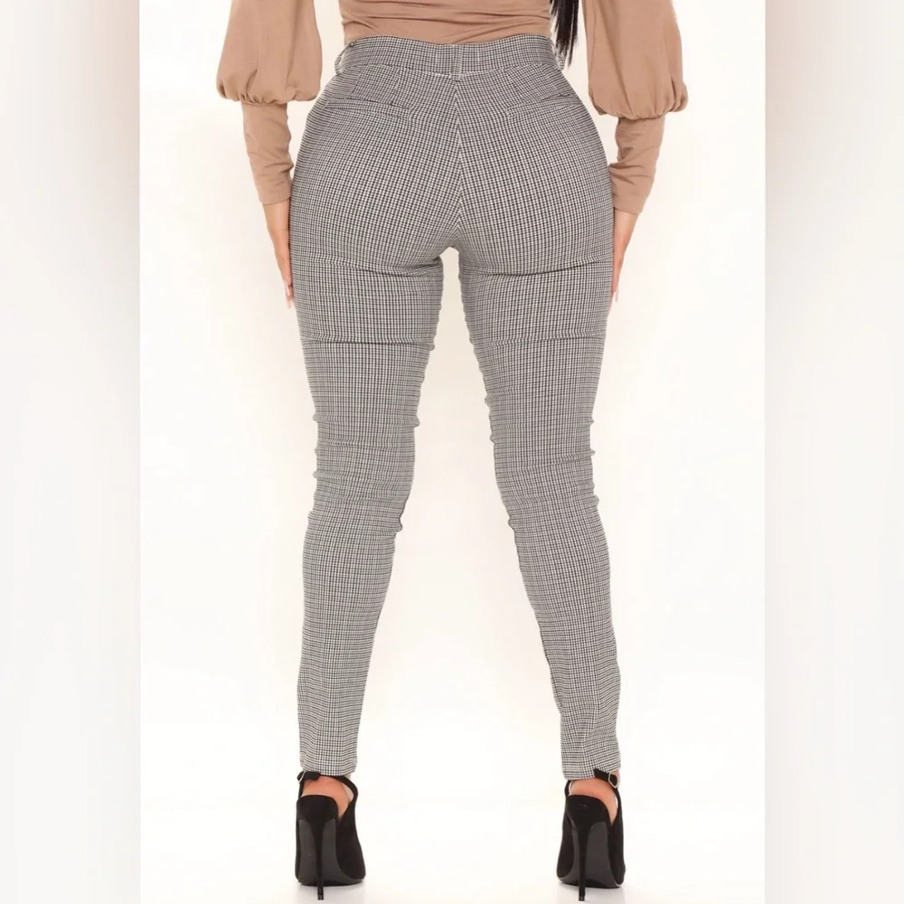 Black White Checkered Plaid High Waisted Skinny Pants Work Office Small